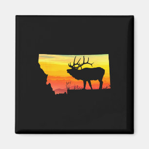 Montana Elk Hunter Papa Retro Sun Bow Hunti Magneet