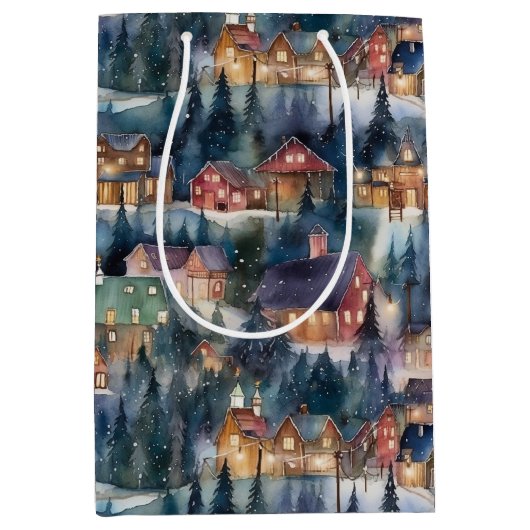 Montana Kerst op Midnight Street Waterverf Medium Cadeauzakje (Voorkant)