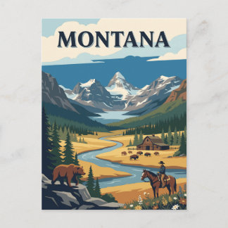 Montana Mountain Ranch Bizon Vintage Poster Briefkaart