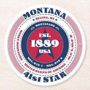 Montana rood wit blauw typografie ronde kartonnen onderzetter