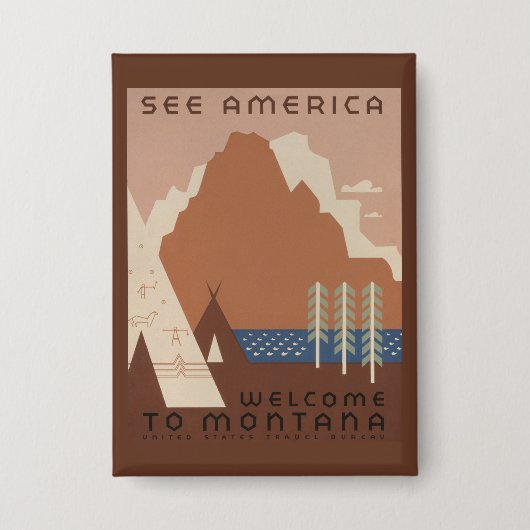 Montana State: Indiaanse stammen, bergen, prairie Button (Voorkant)