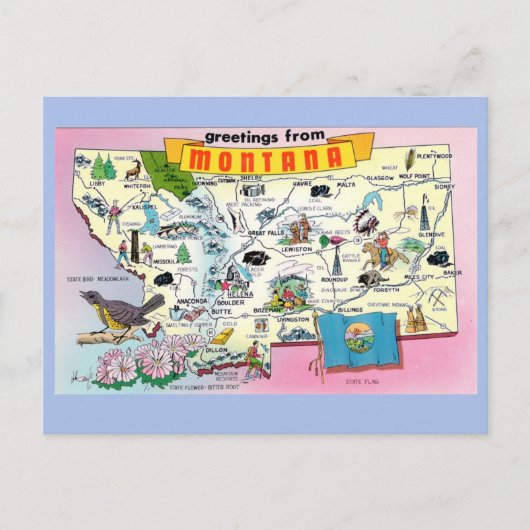 Montana State Map Briefkaart (Voorkant)