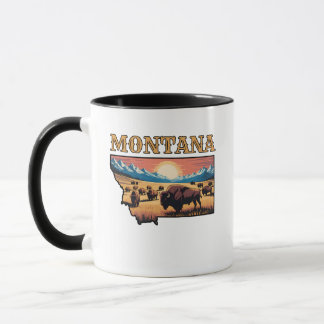 Montana State Outline Tattoo Bison & Mountains  Mok
