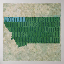 Montana State Outline Word Map op Canvas Poster
