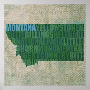 Montana State Outline Word Map op Canvas Poster