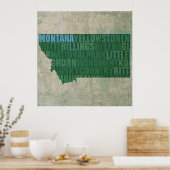 Montana State Outline Word Map op Canvas Poster (Keuken)