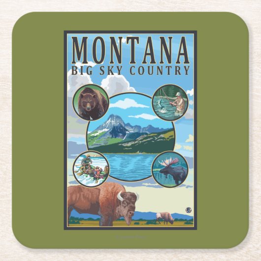 Montana State Scenes Vierkante Kartonnen Onderzetter (Voorkant)