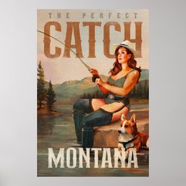  Montana Vist Pinup Girl River Fish Art Poster