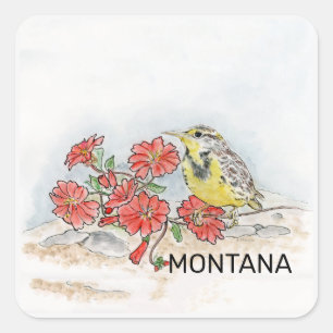 Montana-vogel en -bloem vierkante sticker