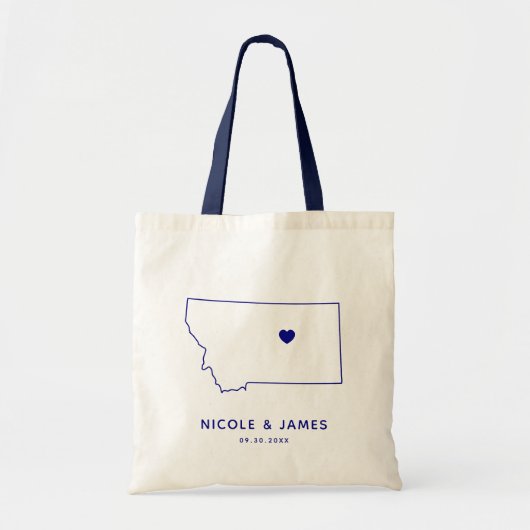 Montana Wedding Welcome Bag Map Tas, Navy Blue Tote Bag (Voorkant)