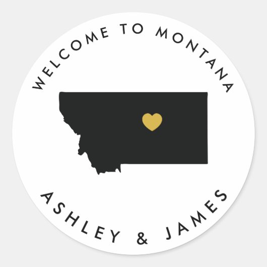 Montana Wedding Welcome Sticker Label Gold Black (Voorkant)