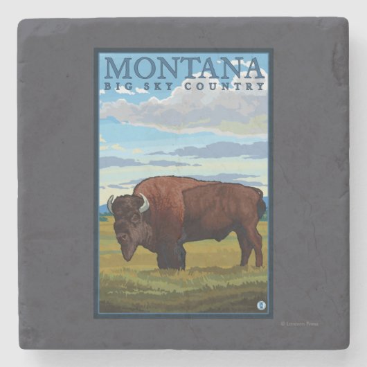 MontanaBison Vintage Travel Poster Stenen Onderzetter (Voorkant)