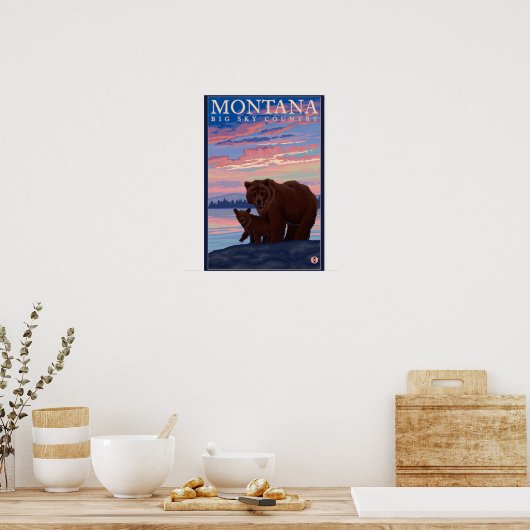 MontanaMomma Beer en Cub Vintage Travel Poster (Keuken)