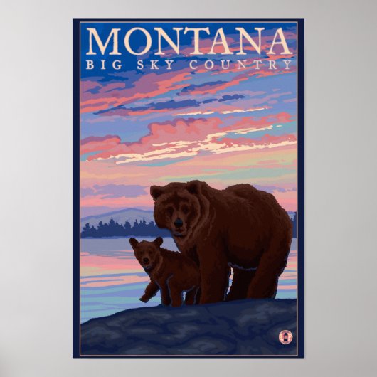 MontanaMomma Beer en Cub Vintage Travel Poster (Voorkant)