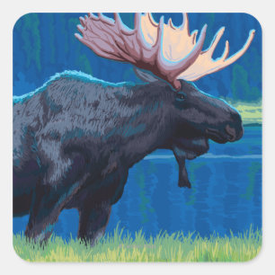 MontanaMoose Vintage Travel Poster Vierkante Sticker