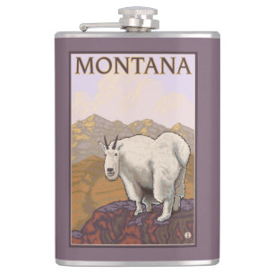 MontanaMountain Goat Vintage Travel Poster Heupfles