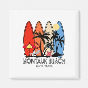 Montauk Beach New York Retro Surfplank Vintage Magneet