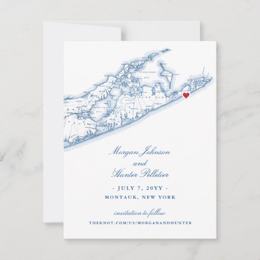 Montauk Kaart Bewaar de datum voor een Hamptons br (Voorkant)