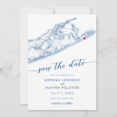 Montauk Long Island Kaart Minimal Modern Navy Blue (Voorkant)