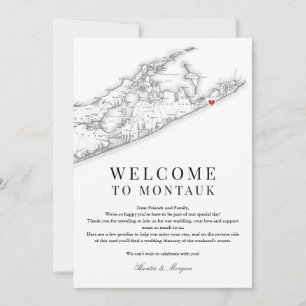Montauk NY kaart bruiloft welkomstbrief zwart wit
