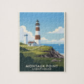 Montauk Point Lighthouse, Coastal Cliff & Sailboat Legpuzzel (Verticaal)