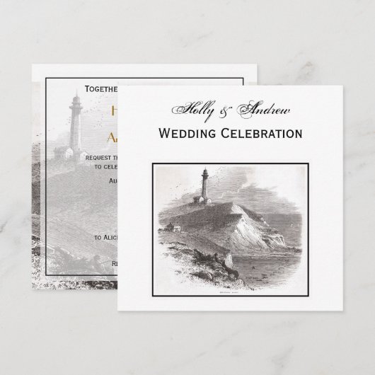 Montauk Point Lighthouse Hamptons SQ Wedding Kaart (Voorkant / Achterkant)