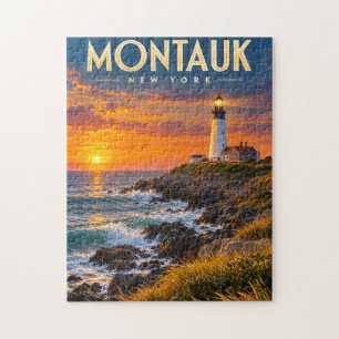 Montauk Point Lighthouse Zonsondergang New York Legpuzzel