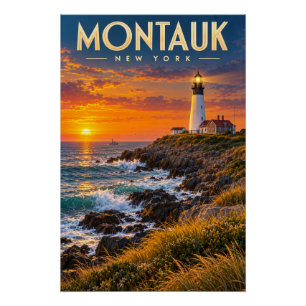 Montauk Point Lighthouse Zonsondergang New York Perfect Poster
