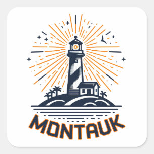 Montauk Point New York Vuurtoren Zonsopgang Vierkante Sticker