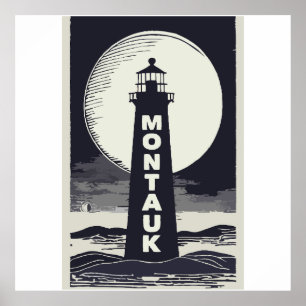 Montauk Point vuurtoren Moon Poster