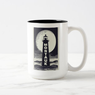 Montauk Point vuurtoren Moon Tweekleurige Koffiemok