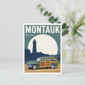 Montauk Woody Lighthouse Retro Briefkaart (Staand voorkant)