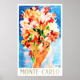 MONTE CARLO Bloemenmeisje Reistoerisme Adverteren Poster