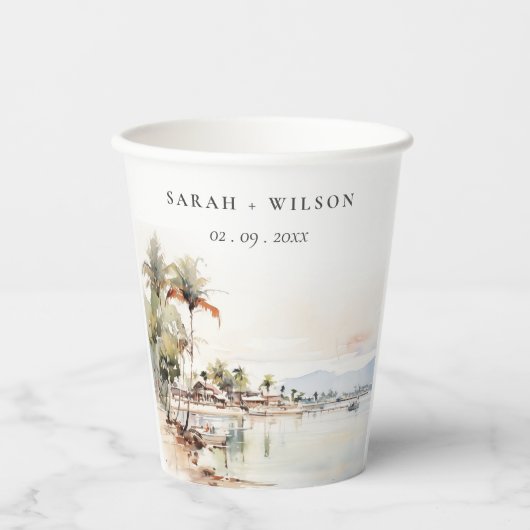 Montego Bay Jamaica Waterverf bruiloft Papieren Bekers (Voorkant)