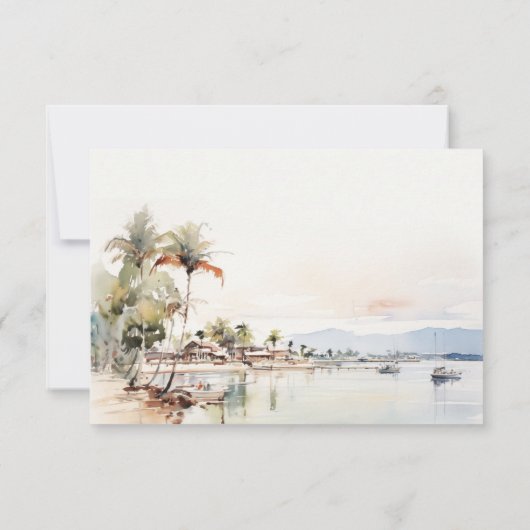 Montego Bay Jamaica Waterverf bruiloft RSVP Kaartje (Achterkant)