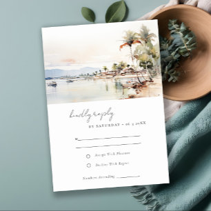 Montego Bay Jamaica Waterverf bruiloft RSVP Kaartje