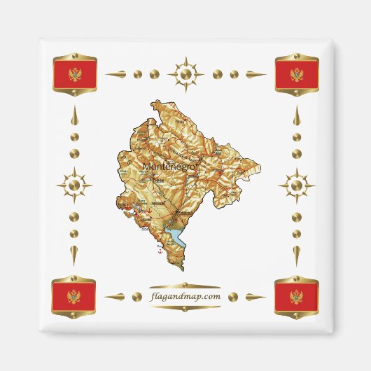 Montenegro Map + Flags Magnet Magneet (Voorkant)