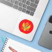 Montenegro Vlag Ronde Sticker (Laptop met iPhone)