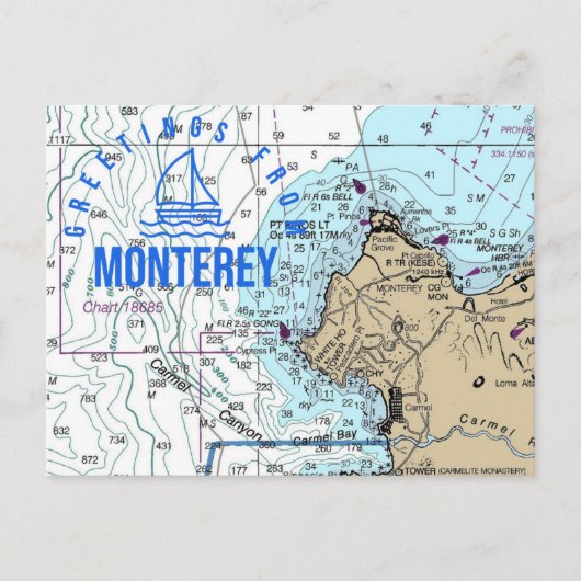 Monterey CA Nautical Chart Briefkaart (Voorkant)