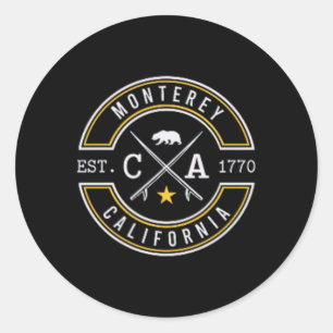 Monterey Californië Ca Retro Surfer Strand Voorzij Ronde Sticker
