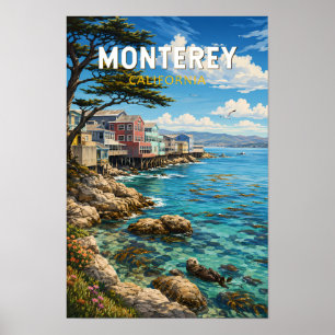 Monterey Californië Illustratie Reis Kunst Retro Poster