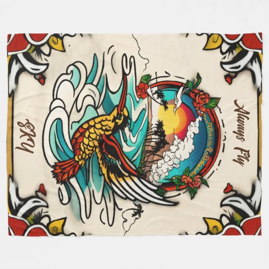 Monterey Tattoo Design: een 60 "x80" symbool Fleece Deken (Voorkant (Horizontaal))