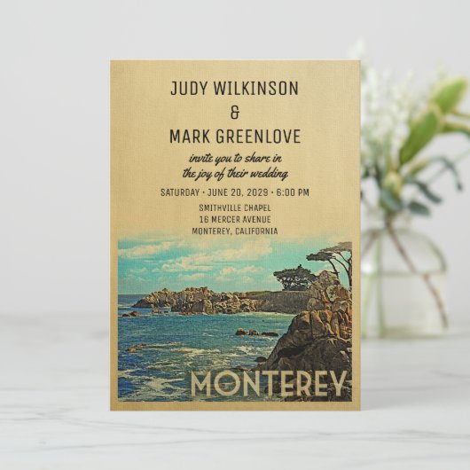 Monterey Wedding Invitation Middeleeuwen Kaart (Staand voorkant)