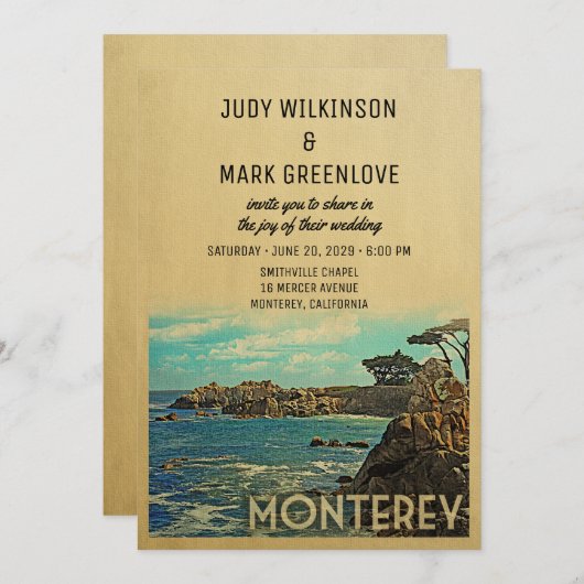 Monterey Wedding Invitation Middeleeuwen Kaart (Voorkant / Achterkant)