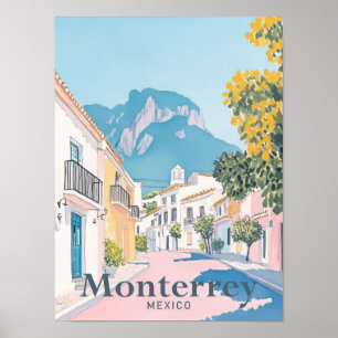 Monterrey Mexico Waterverf reisillustratie Poster