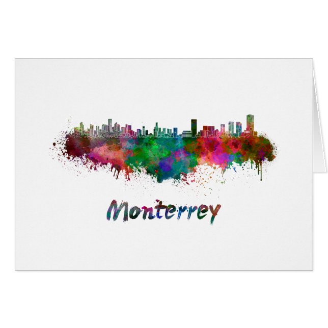 Monterrey skyline in waterverf (Voorkant Horizontaal)
