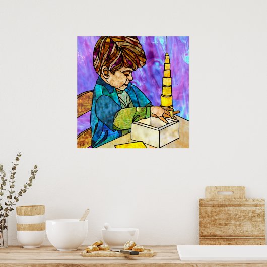 Montessori Sensorial Materiaal: bekende cilinders Poster (Keuken)