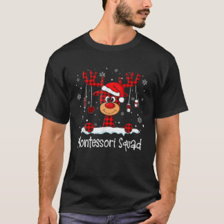 Montessori Squad Pset Reindeer Santa Hat Teacher T-shirt