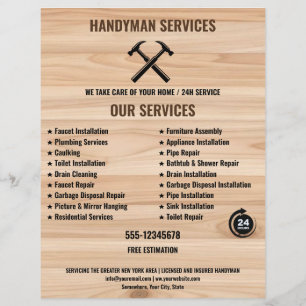 Monteur Aannemer Rustieke Houten Hamer Logo Flyer