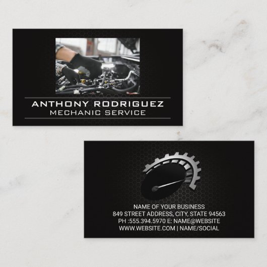 Monteur werkt aan motor | Auto technicus Visitekaartje (Voorkant / Achterkant)